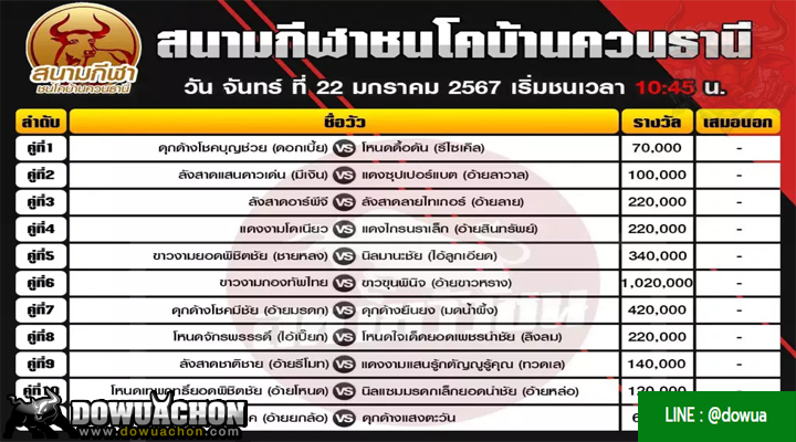 ตารางวัวชน22-01-67