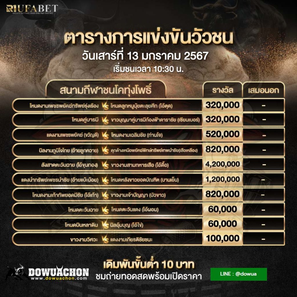 ตารางวัวชน13-01-67