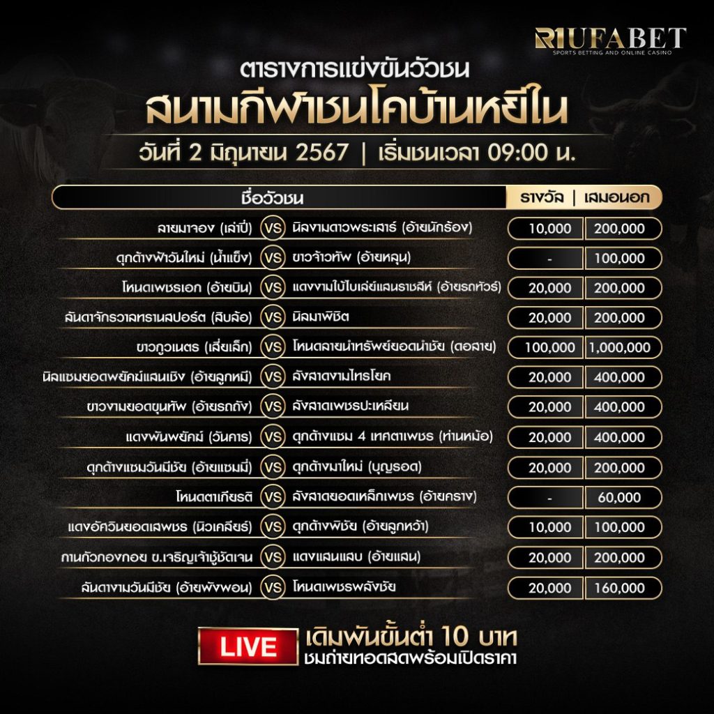 ตารางการแข่งขันวัวชน02-06-67