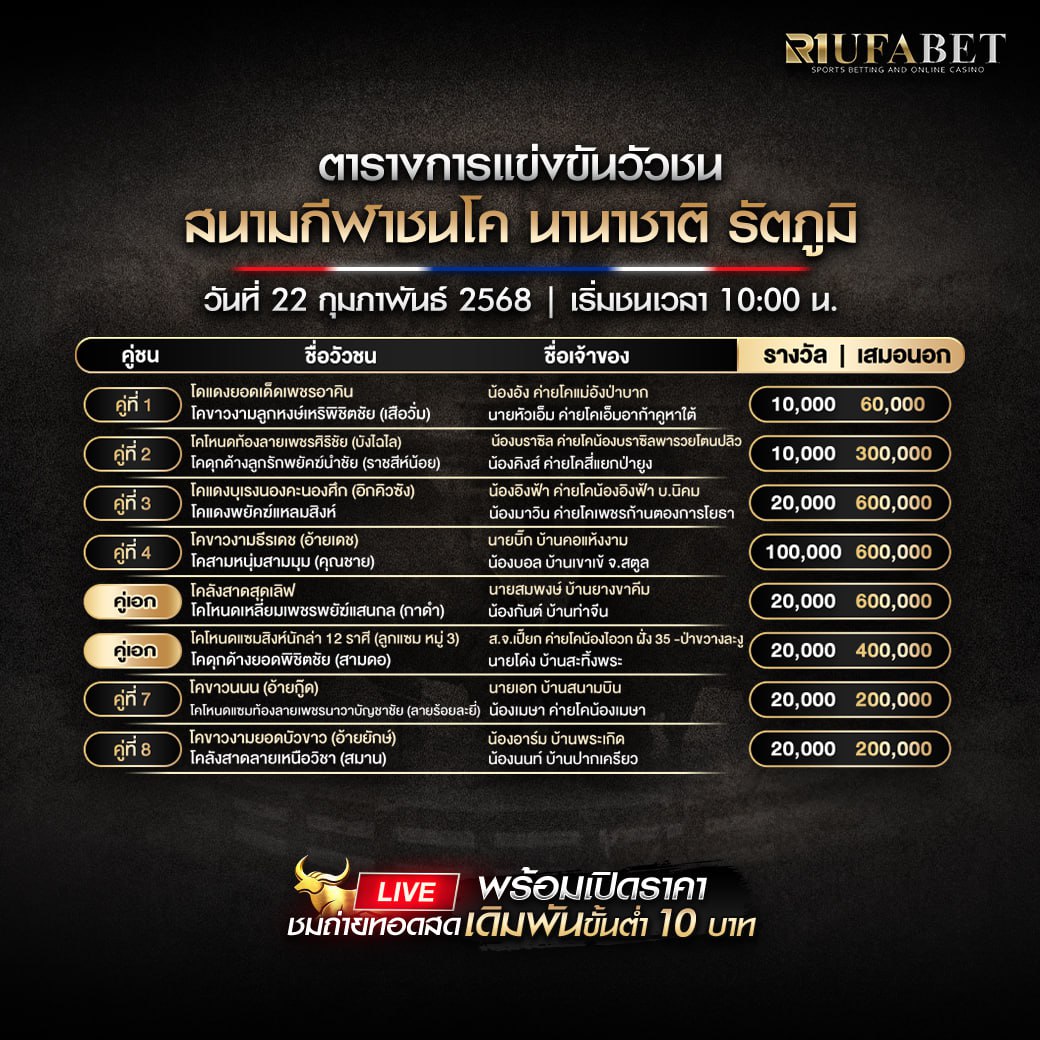 ตารางวัวชน22-2-68