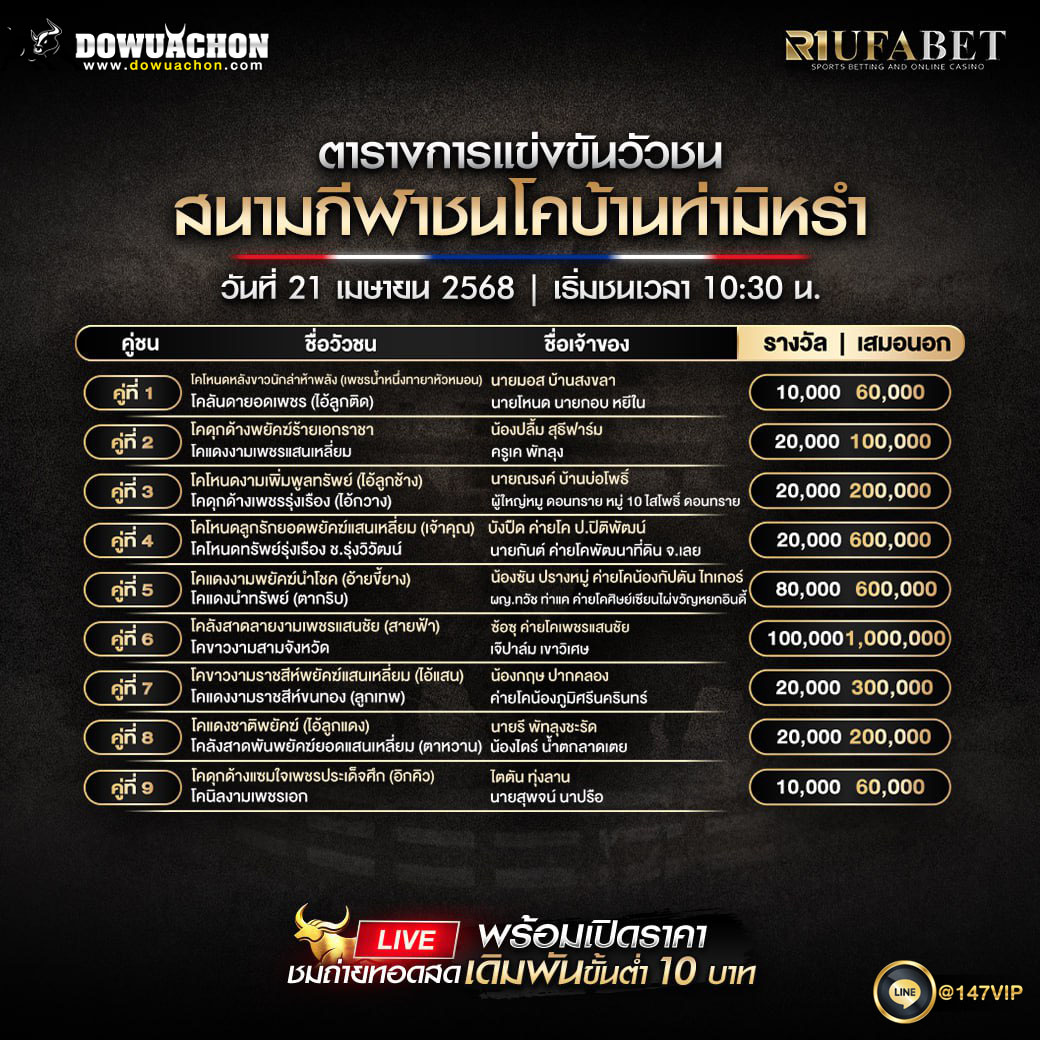 ตารางวัวชน 21-4-68