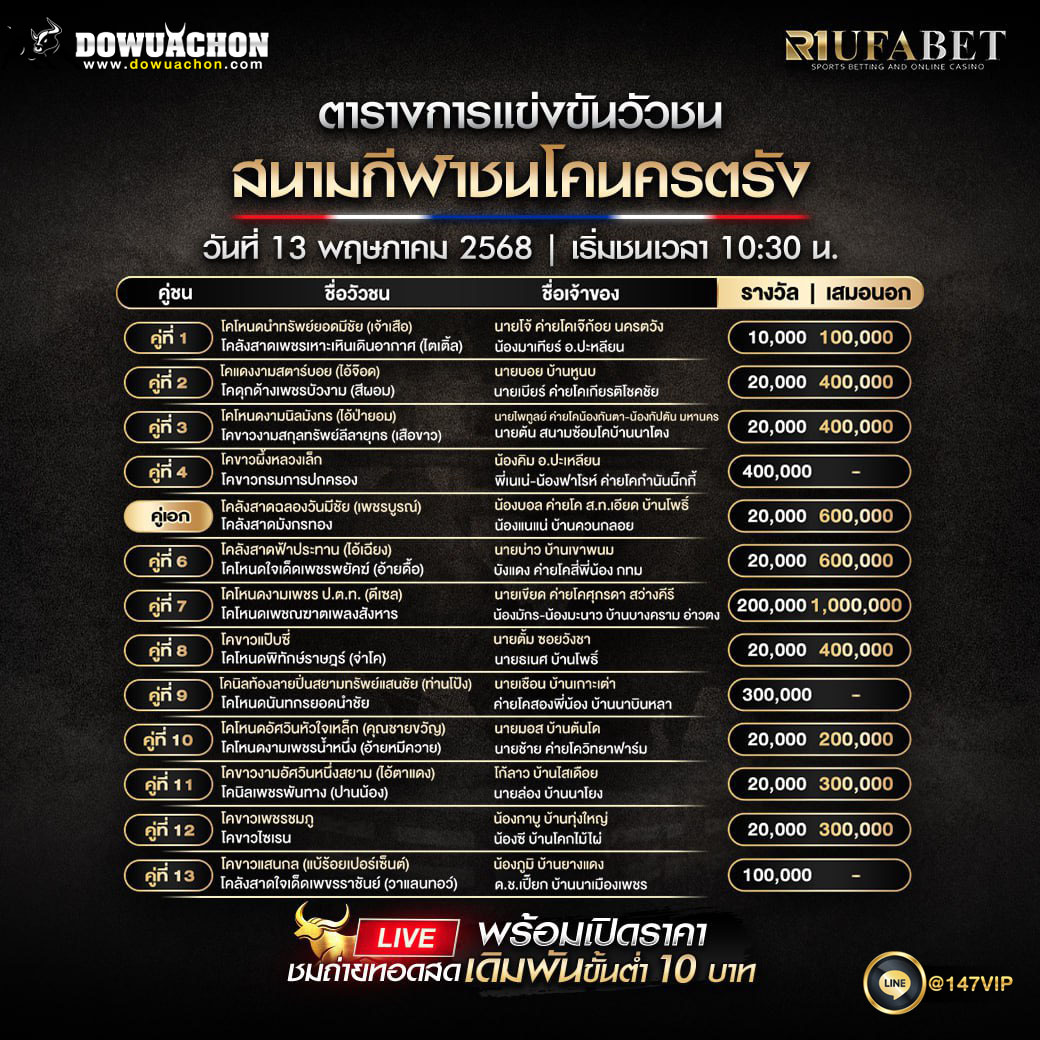 ตารางวัวชน13-5-68
