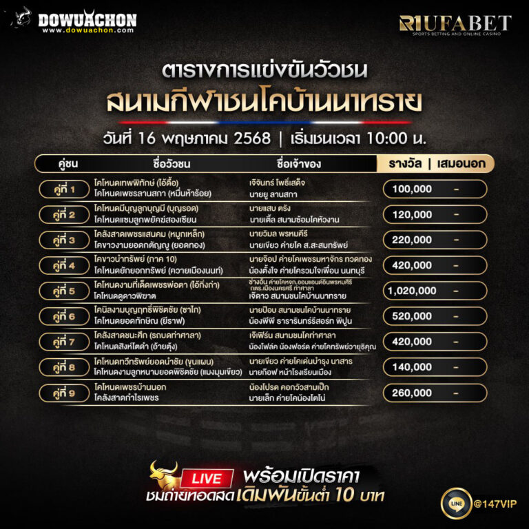 ตารางวัวชน16-05-68