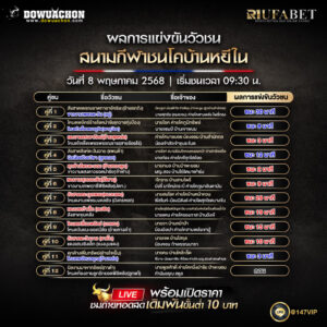 ผลแข่งขันวัวชน 8-05-68