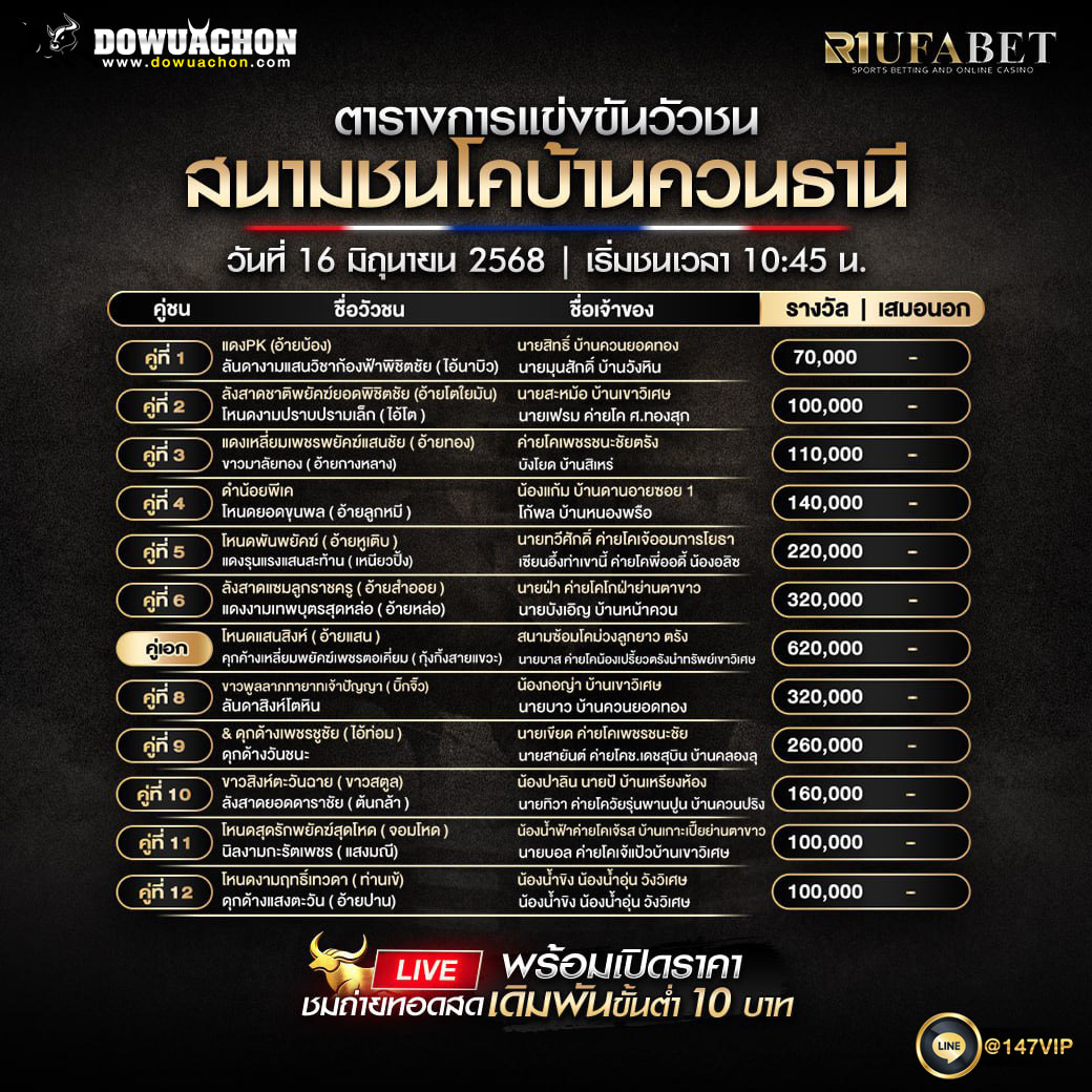 ตารางวัวชน 16-6-68