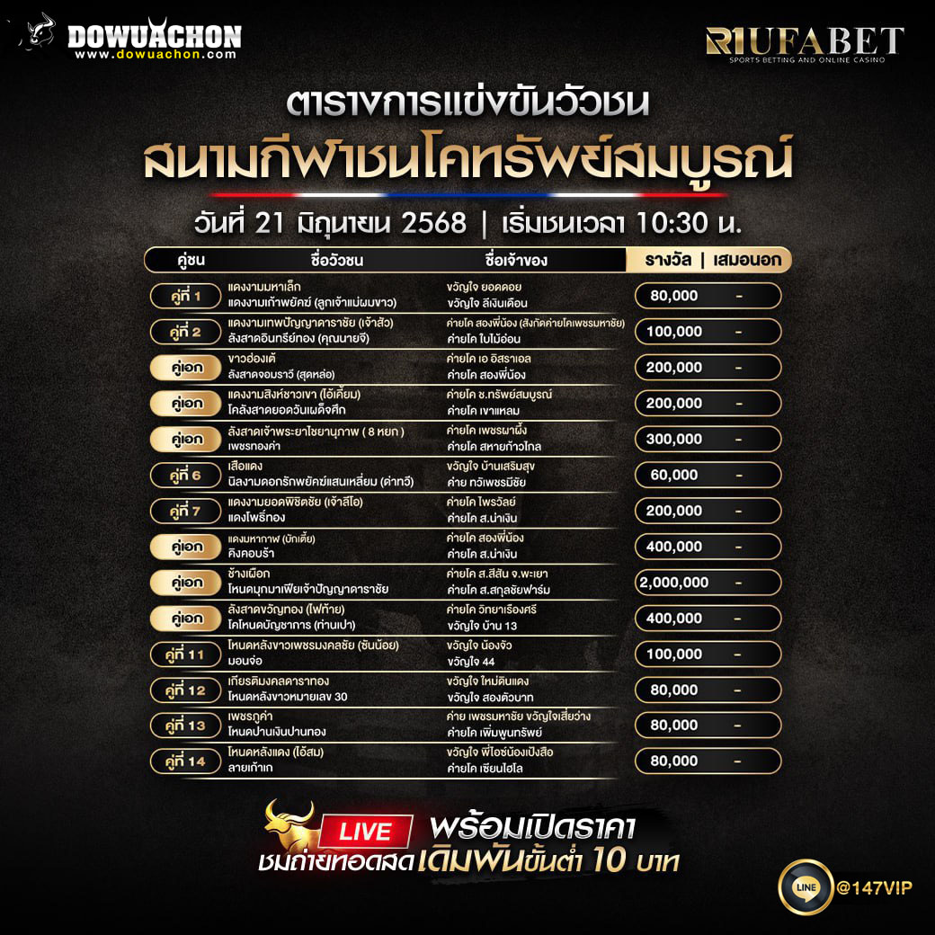 ตารางวัวชน 21-6-68
