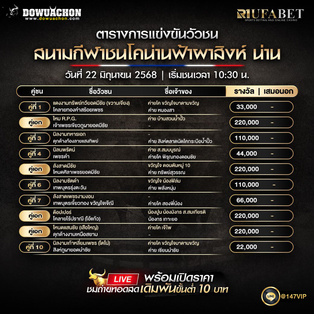 ตารางวัวชน22-06-68