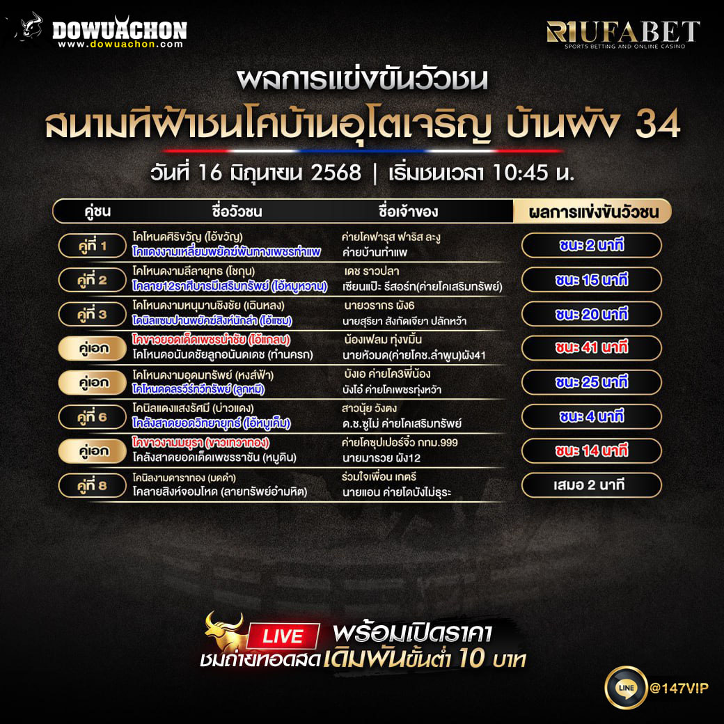 ผลแข่งขันวัวชน 16-6-68