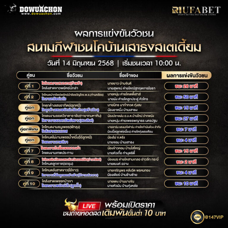 ผลแข่งขันวัวชน14-06-68