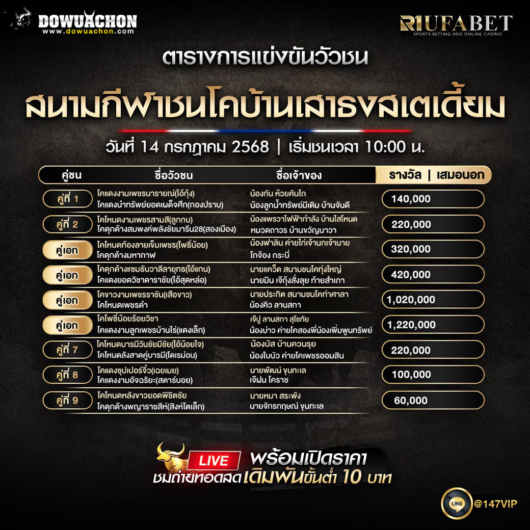 ตารางวัวชน 14-7-68