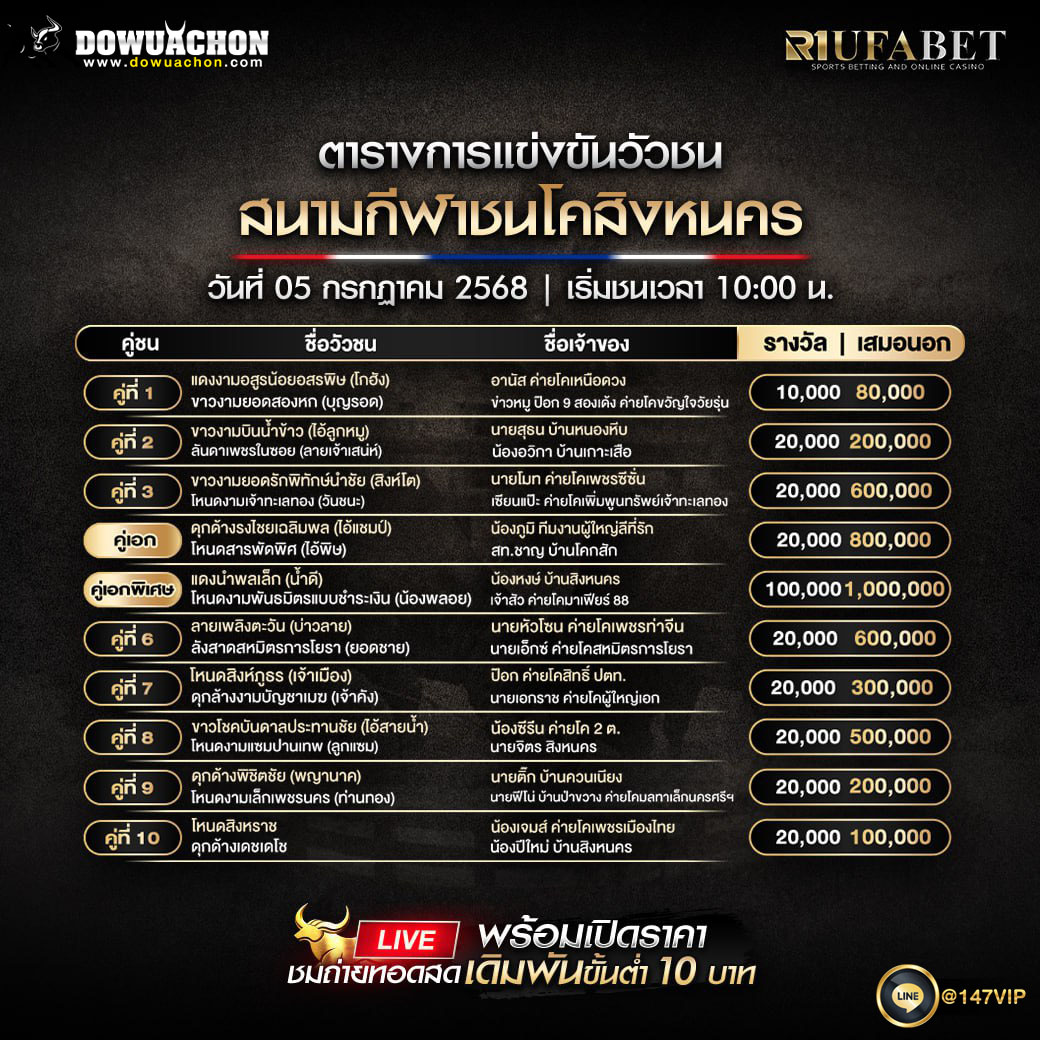 ตารางวัวชน 5-7-68