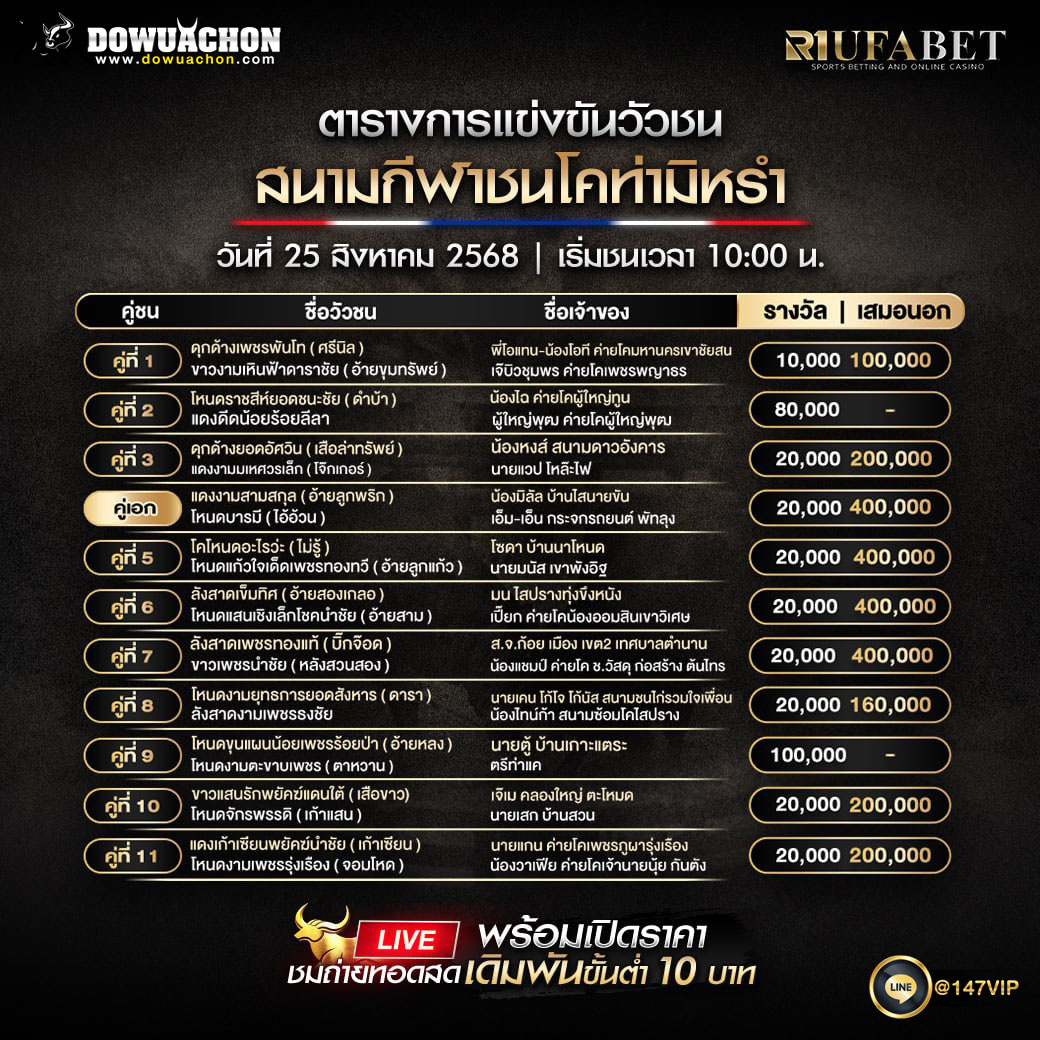 ตารางวัวชน25-08-68