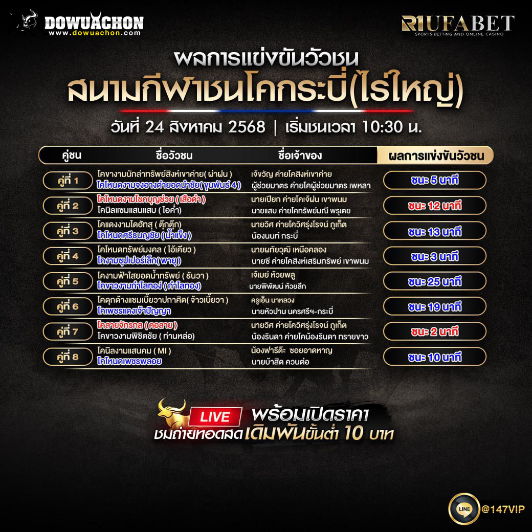 ผลแข่งขันวัวชน24-08-68