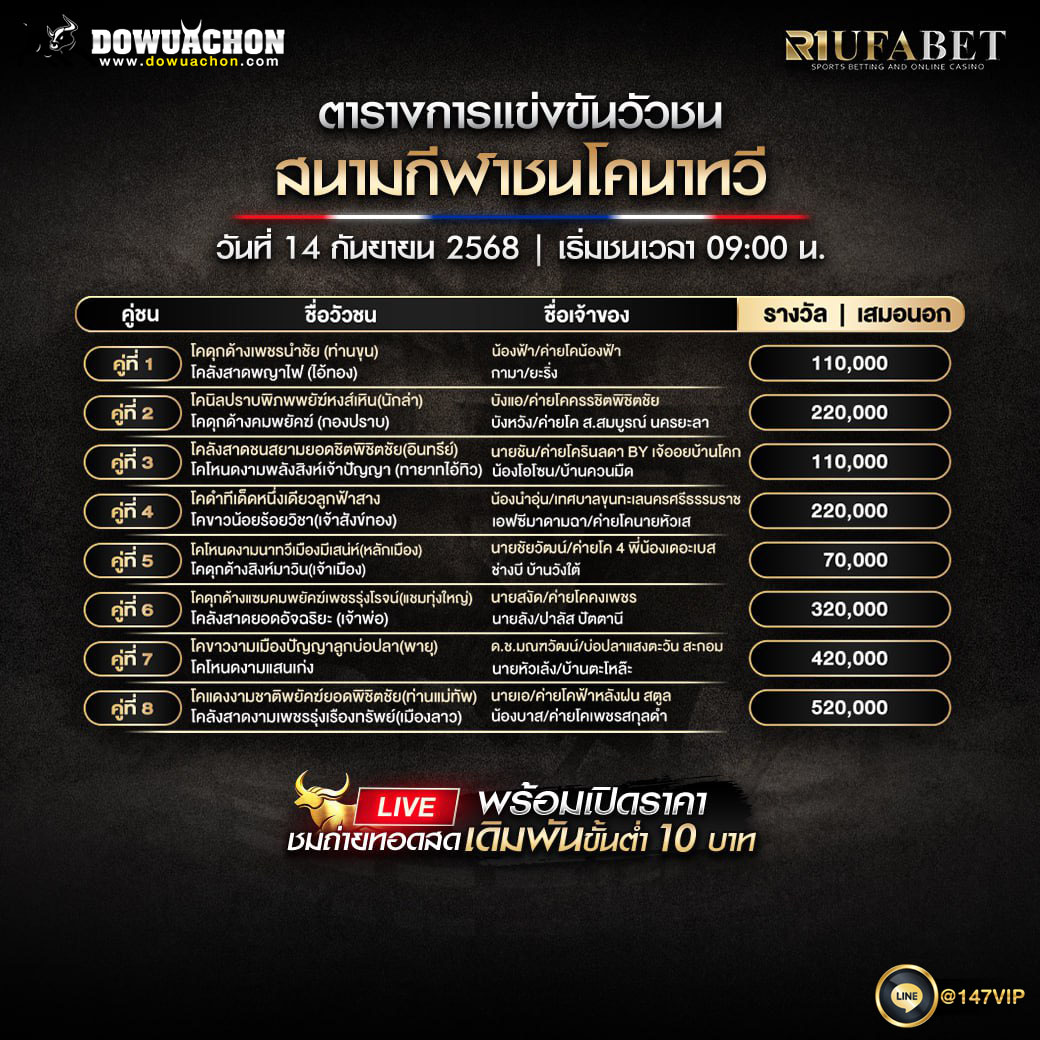 ตารางวัวชน 14-09-68