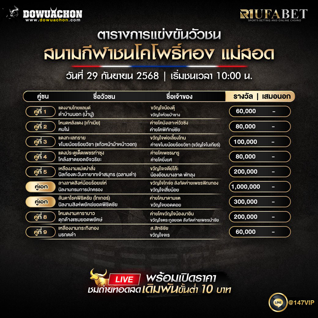 ตารางวัวชน 29-09-68