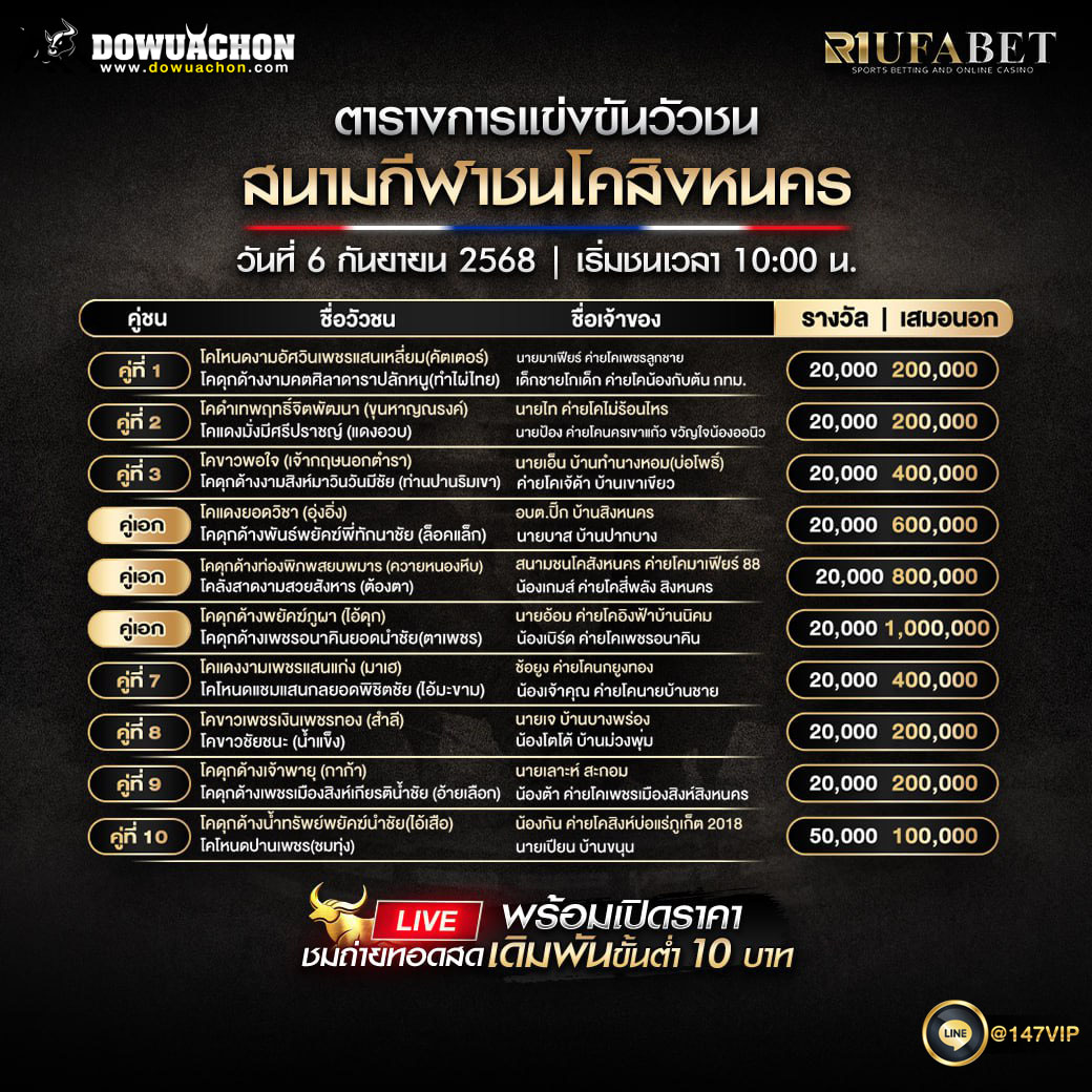ตารางวัวชน 6-9-68