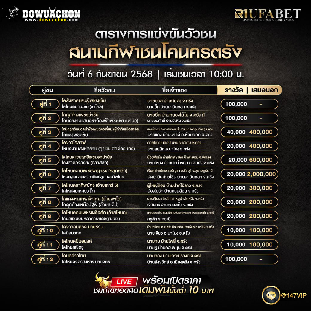 ตารางวัวชน06-09-68