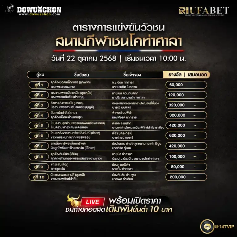 ตารางวัวชน 22-10-68