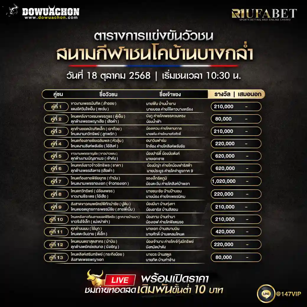 ตารางวัวชน18-10-68