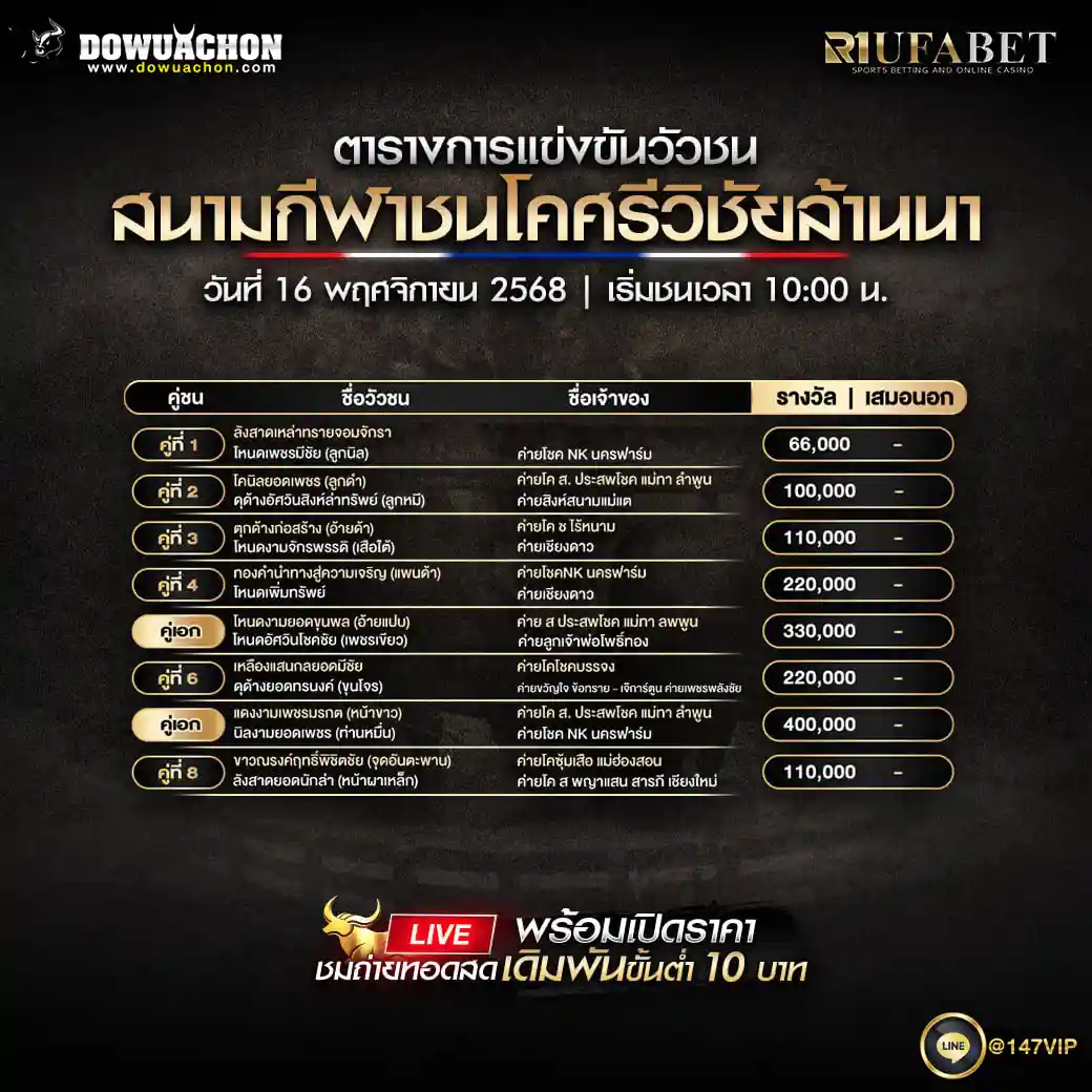 ตารางวัวชน 16-11-68