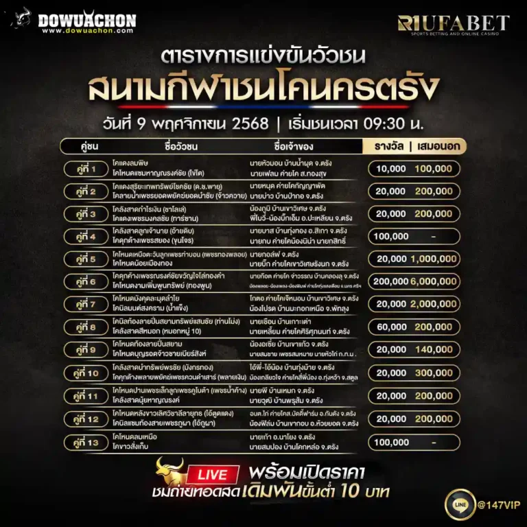 ตารางวัวชน 9-11-68