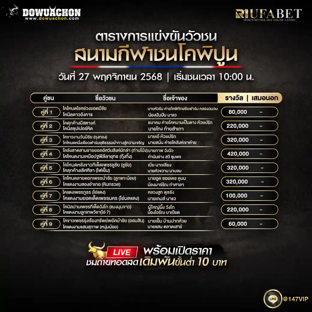 ตารางวัวชน 27-11-68