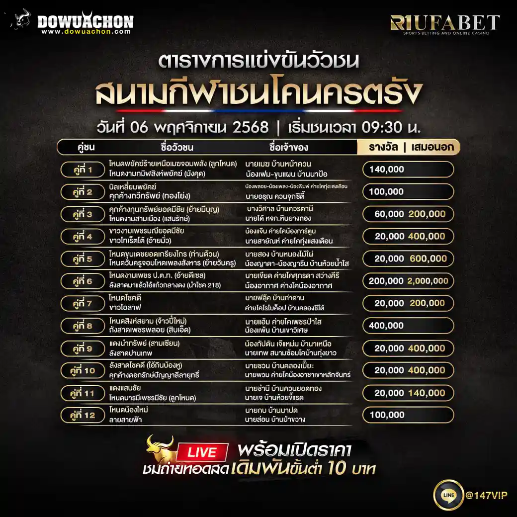 ตารางวัวชน06-11-68