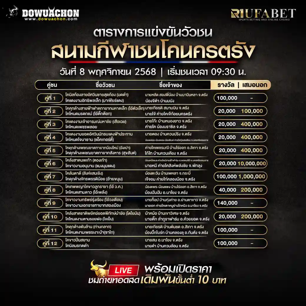 ตารางวัวชน08-11-68