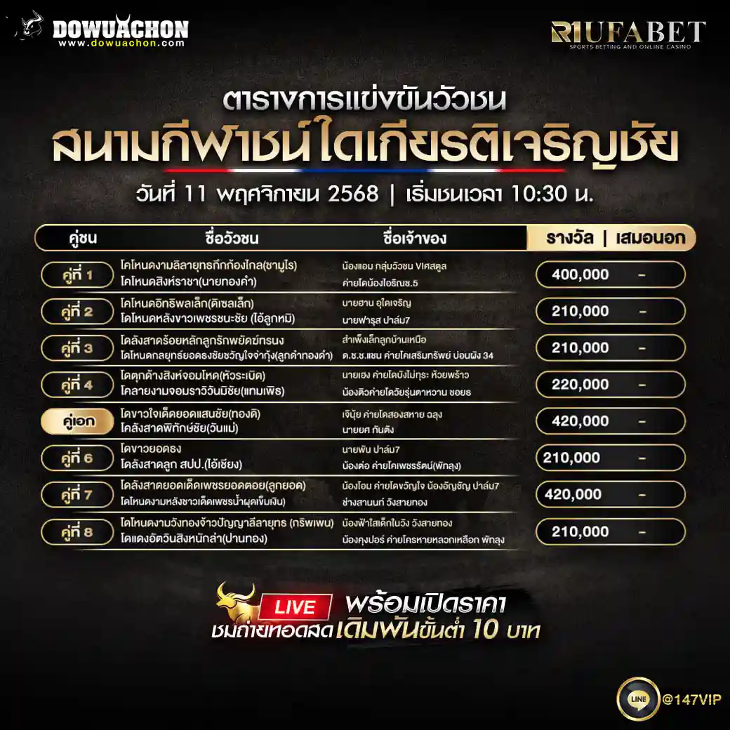 ตารางวัวชน11-11-68