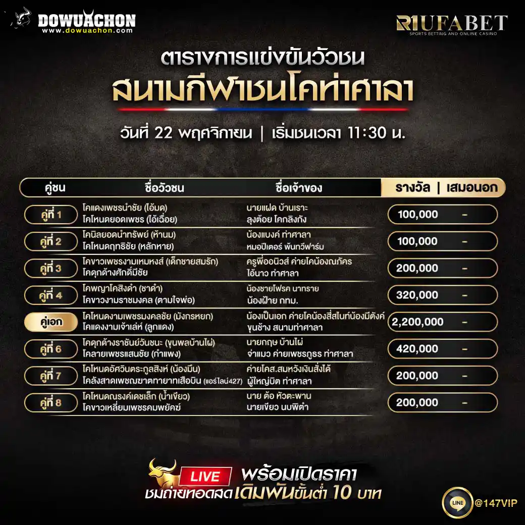 ตารางวัวชน22-11-68