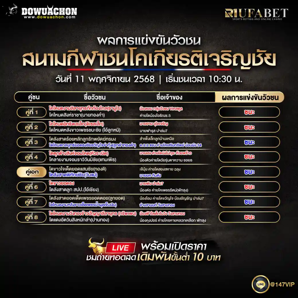 ผลการแข่งขันวัวชน 11-11-68