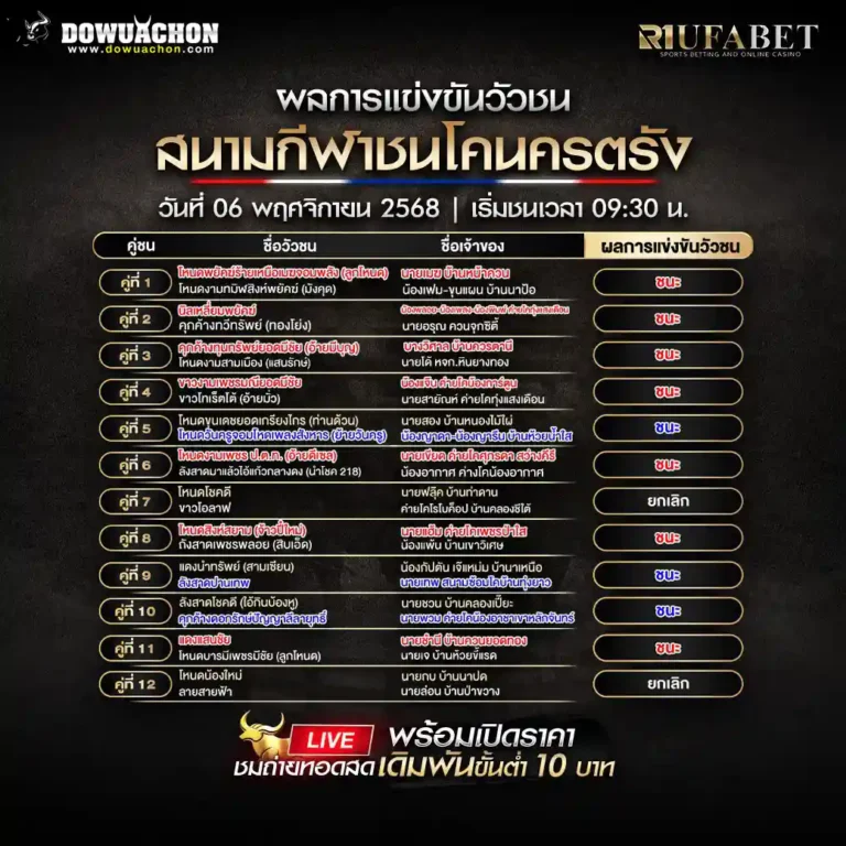 ผลการแข่งขันวัวชน06-11-68