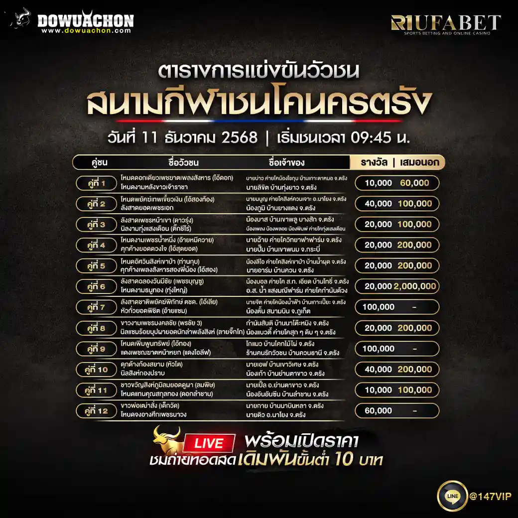ตารางวัวชน 11-12-68