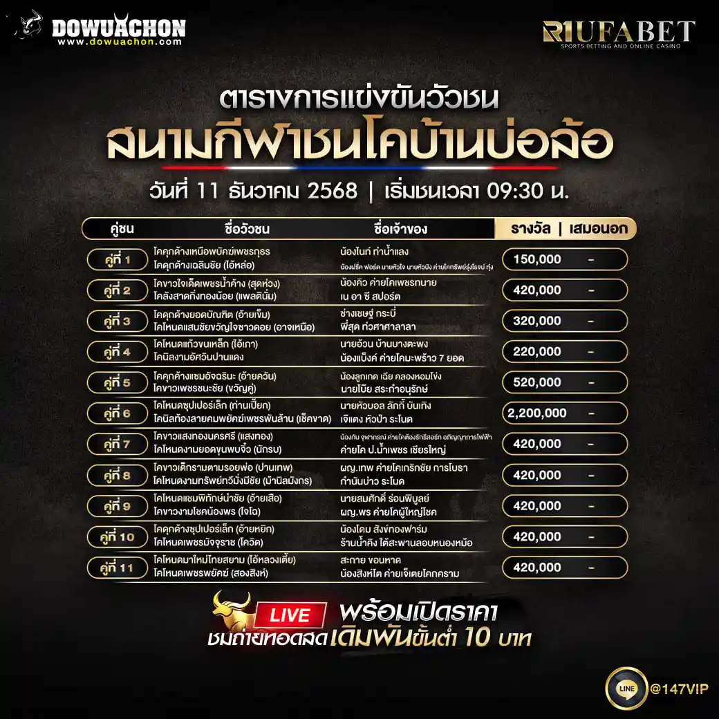 ตารางวัวชน11-12-68