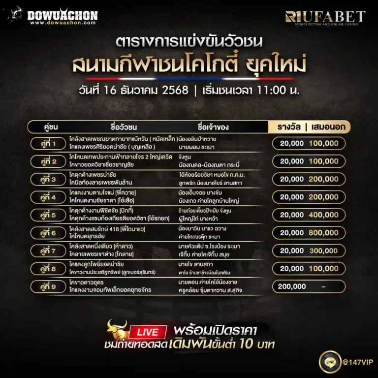 ตารางวัวชน16-12-68
