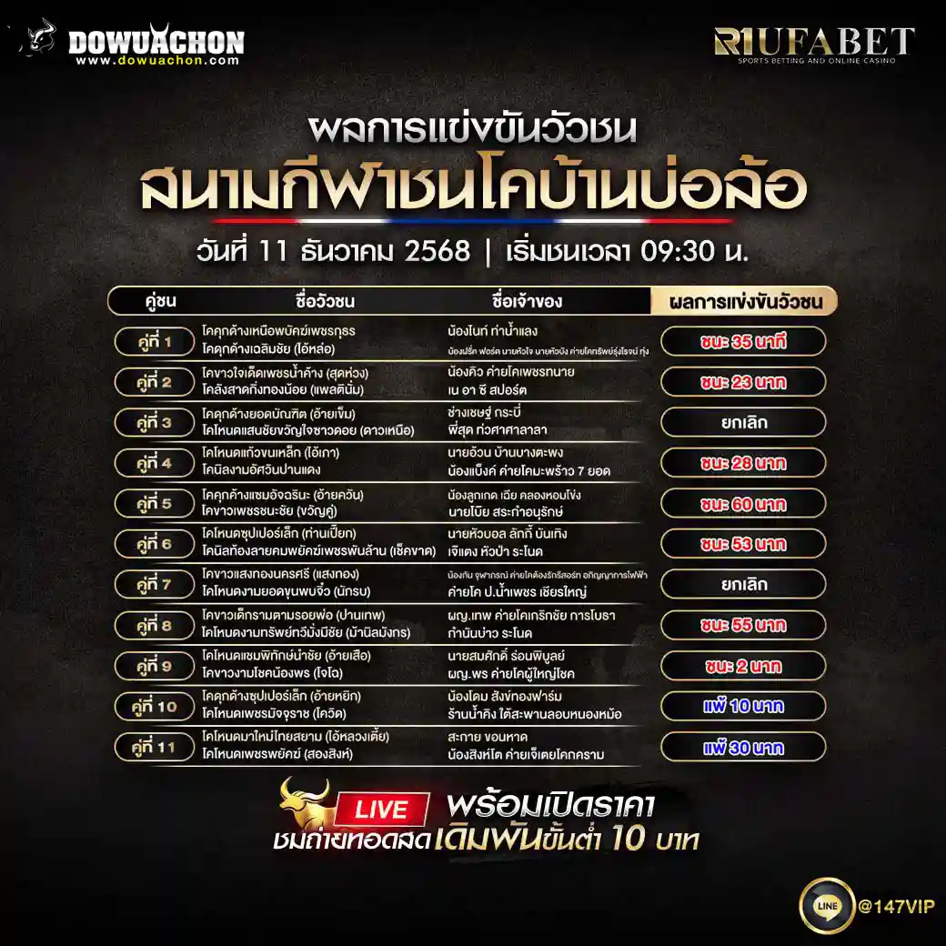 ผลการแข่งขันวัวชน 11-12-68
