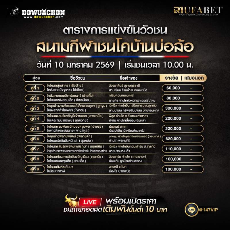 ตารางวัวชน10-01-69