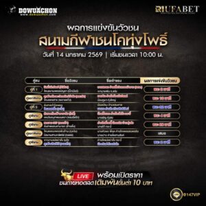 ผลการแข่งขันวัวชน14-01-69 สนามกีฬาชนโคทุ่งโพธิ์
