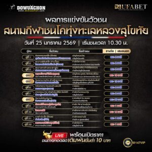 ผลการแข่งขันวัวชน25-1-69 สนามกีฬาชนโคทุ่งทะเลหลวงสุโขทัย
