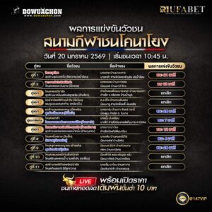 ผลการแข่งขันวัวชน 20-01-69 สนามกีฬาชนโคนาโยง