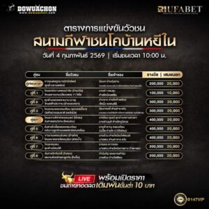 ตารางวัวชน04-02-69 สนามกีฬาชนโคบ้านหยีใน