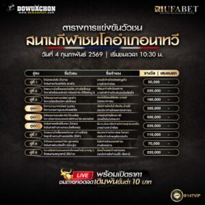 ตารางวัวชน 04-02-69 สนามกีฬาชนโคอำเภอนาทวี