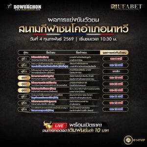 ผลการแข่งขันวัวชน04-02-69 สนามกีฬาชนโคอำเภอนาทวี