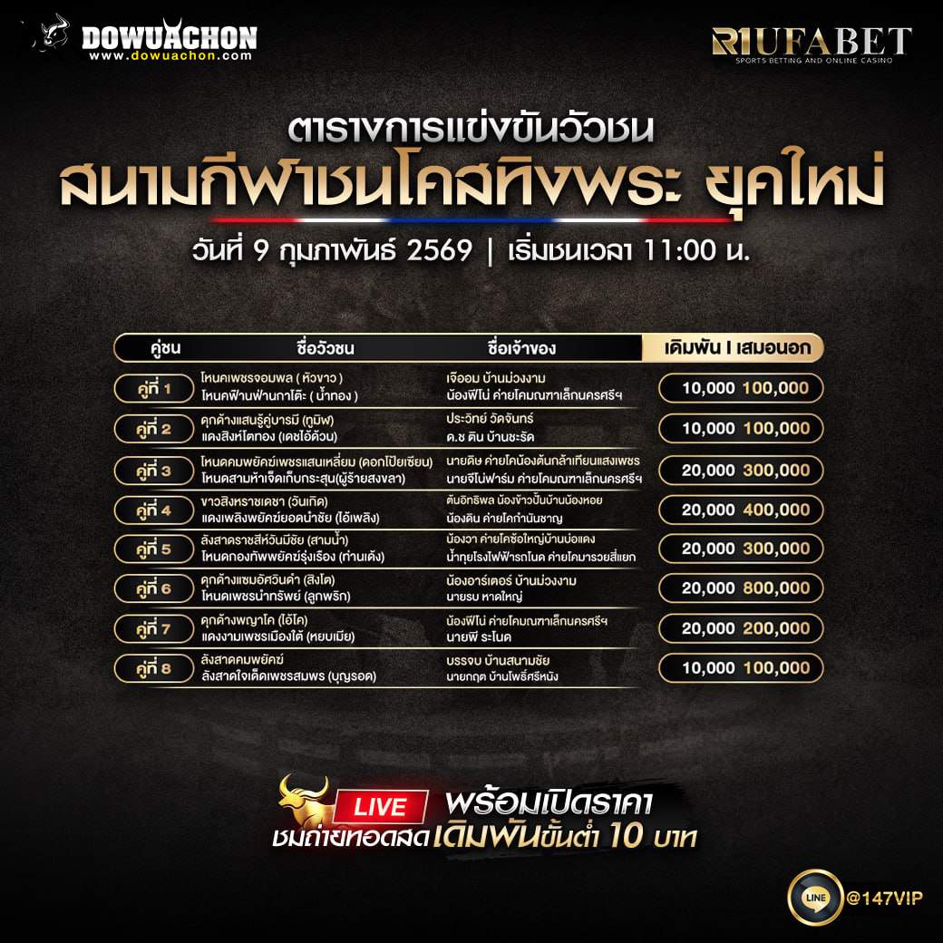 ตารางวัวชน 09-02-69 สนามกีฬาชนโคสทิงพระ ยุคใหม่