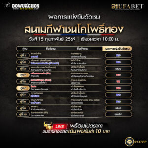 ผลการแข่งขันวัวชน15-02-69 สนามกีฬาชนโคโพธิ์ทอง