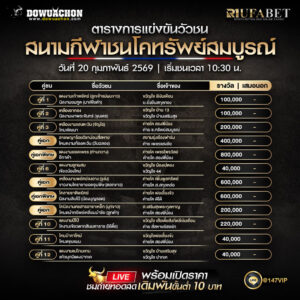 ตารางวัวชน 20-2-69 สนามกีฬาชนโคทรัพย์สมบูรณ์