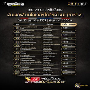 ตารางวัวชน 23-2-69 สนามกีฬาชนโคเวียงโกคัยล้านนา (กาซ้อง)