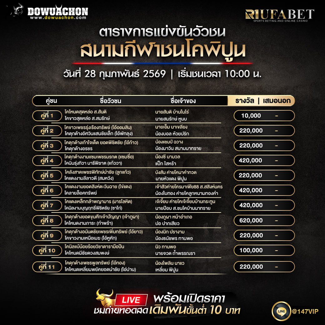 ตารางวัวชน28-02-69