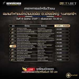 ตารางวัวชน8-03-69 สนามกีฬาชนโคบ้านบ่อล้อ อ.เชียรใหญ่ จ.นครศรีฯ
