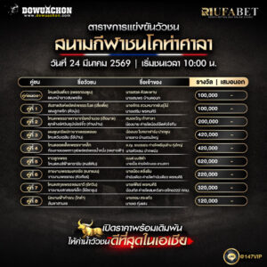 ตารางวัวชน 24-3-69 สนามกีฬาชนโคท่าศาลา